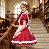 Disfraz de Anime Maid Cosplay, Vestido Rojo y Blanco, Estilo Lolita Dulce, Disfraz para Fiesta de Halloween, Vestido Elegante para Mujer