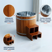 Bain froid de luxe en bois de cèdre rouge avec revêtement en acier inoxydable 304/316 et échelle d'accès, les meilleures baignoires à glace par Soundhon