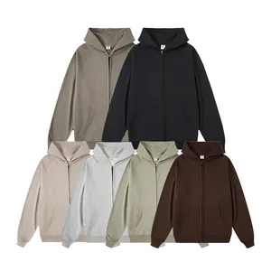 Cheap Wholesale Oversized Custom Double Layer Zip Hoodie Men's Hoodie Blank Zip Up Brown Hoodie Men Bulk