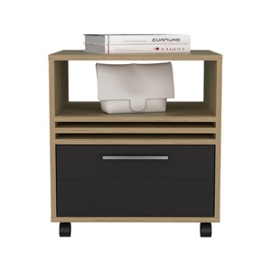 Mesita de noche con 1 cajón, 4 ruedas y 1 estante, mueble de almacenamiento de roble natural negro para dormitorio - Product Image 4