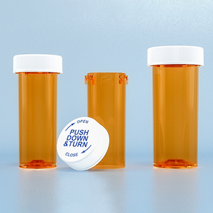 בקבוקוני פלסטיק כתומים לתרופות בהתאמה אישית, 6 דראם עד 60 דראם, עם פקק עמיד בפני ילדים בלחיצה וסיבוב. - Product Image 6