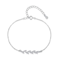 Joyería Fina, Pulsera de Cadena con Forma de Hoja de Plata de Ley 925 Chapada en Circonita para Mujer
