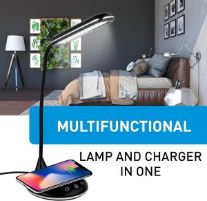 Lámpara de Lectura LED con Cargador Inalámbrico de 15W, Lámpara de Escritorio con Cuello de Cisne, Luz Ajustable, Control Táctil, Ideal para Oficina - Product Image 3