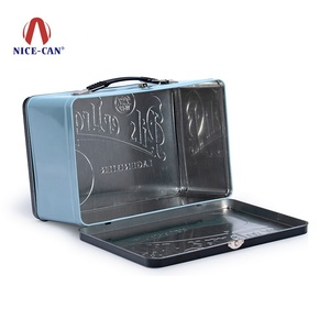 Özel baskılı gıda sınıfı menteşeli Metal yemek kabı çocuklar için şeker kurabiye kutusu kollu kutu dikdörtgen Vintage kalay yemek kabı - Product Image 2