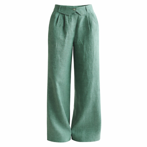 <span class=keywords><strong>Pantaloni</strong></span> Larghi Verdi in <span class=keywords><strong>Lino</strong></span> Traspiranti ed Ecologici per Abbigliamento Femminile: Personalizzazione di Alta Qualità - Product Image 3
