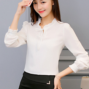 Kemeja Sifon Pita Merah Muda Blus Wanita Serbaguna Lengan Panjang Kaus Kebesaran Pakaian Atasan Crop Korea Fashion Wanita - Product Image 2