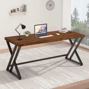 Escritorio de ordenador moderno de 1,52 m de largo para oficinas en casa, mesa de madera maciza y tubos de acero para trabajo administrativo y estudio para villas - Product Image 3