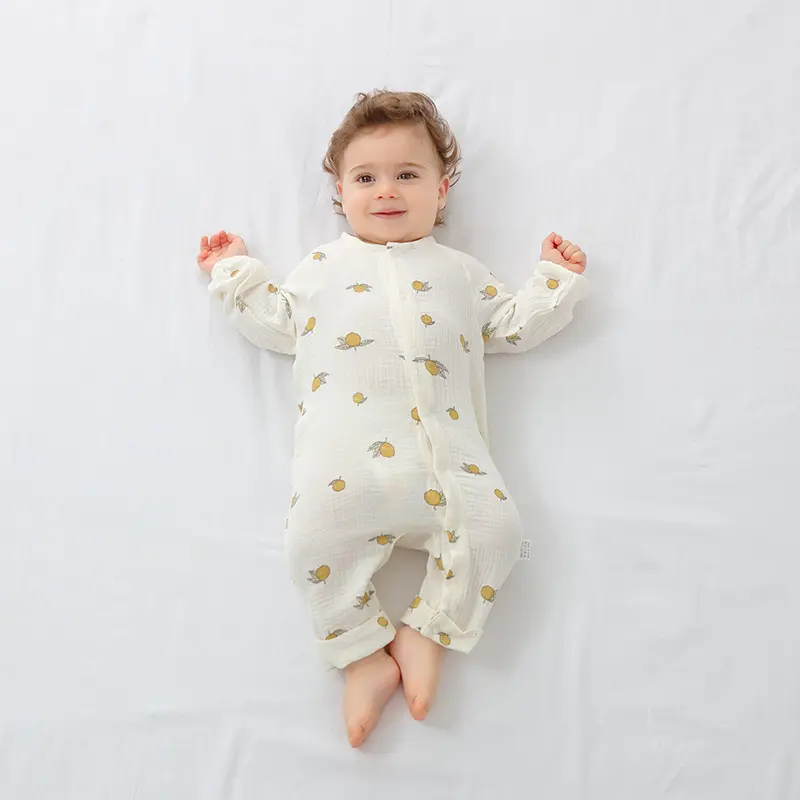 MU Comfortable and breathable 100% cotton thin boneless baby romper unisex Spring and Autumn baby romper muslin