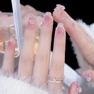 <span class=keywords><strong>Faux</strong></span> <span class=keywords><strong>ongles</strong></span> à presser romantiques rose blush, forme cercueil moyenne, avec paillettes et roses 3D, réutilisables, en acrylique ABS, avec <span class=keywords><strong>colle</strong></span> pour doigts, pour femmes - Product Image 4