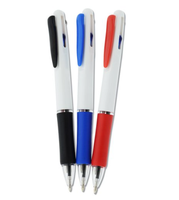 Stylo multi-encres Voyager personnalisé avec logo, blanc, à poussoir, pointe fine bleue, gravure laser, cadeau d'entreprise, vente en gros en vrac, modèle Elite Prime