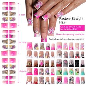 TSZS - Paquete <span class=keywords><strong>de</strong></span> 10 <span class=keywords><strong>Uñas</strong></span> Postizas Francesas con Forma <span class=keywords><strong>de</strong></span> Pico <span class=keywords><strong>de</strong></span> Pato, Decoradas con Piedras <span class=keywords><strong>de</strong></span> Imitación <span class=keywords><strong>de</strong></span> Lujo en 3D, <span class=keywords><strong>Uñas</strong></span> Acrílicas a Presión - Product Image 1