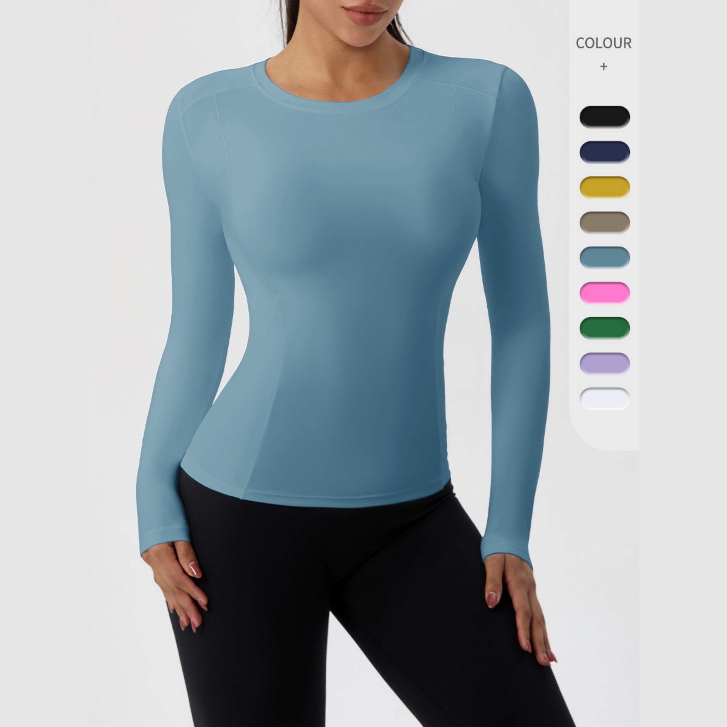 Custom Women's Running Compression Yoga Shirts Long Sleeve Crew Neck Slim Fitted Breathable Four-Way Stretch Workout Gym Dry Fit