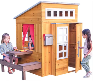 Casa de Juegos Infantil de Madera Resistente para Exteriores, Autoinstalable, Móvil, con Mesa de Picnic y Parrilla para Exteriores - Product Image 1