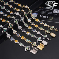 Prix de gros SF Chaîne cubaine Hip Hop 4mm 6mm en Argent Sterling avec fermoir diamanté et Moissanite VVS, Luxe léger