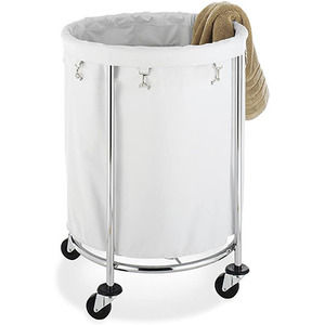 Lớp Lót Có Thể Tháo Rời Và Bánh Xe Hạng Nặng-Chrome Giặt <span class=keywords><strong>Hamper</strong></span> Bạc Và Trắng - Product Image 1