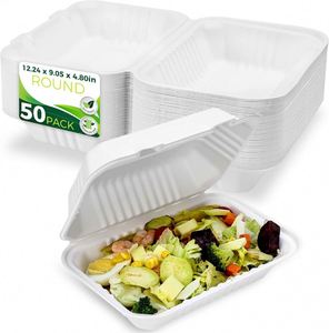 Boîte d'emballage alimentaire minimaliste jetable de 9 pouces en bagasse écologique pour viande avec estampage, idéale pour les boissons - Product Image 1