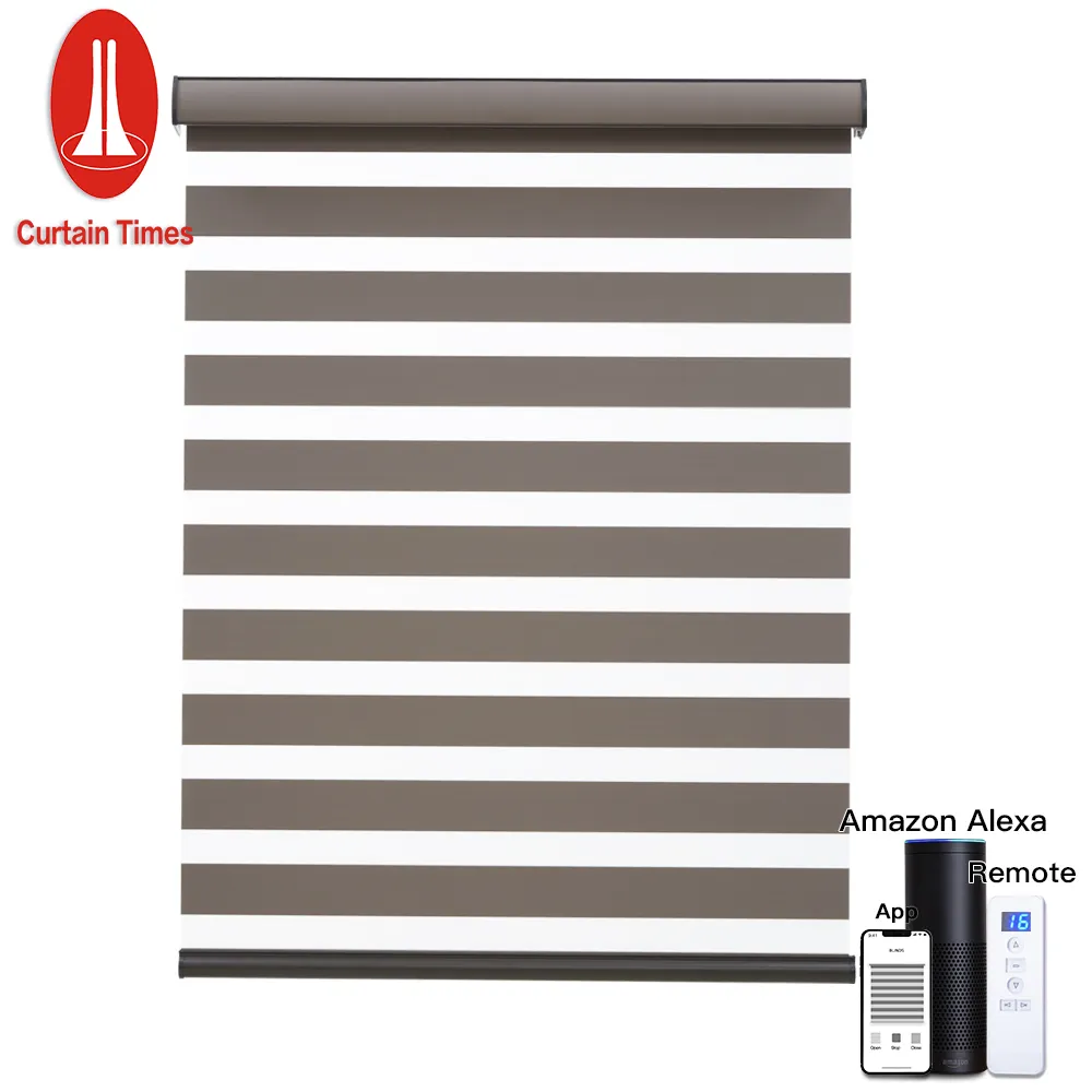 Selling like hot cake 100% polyester electric zebra blinds motorised zebra blinds double layer vision blind