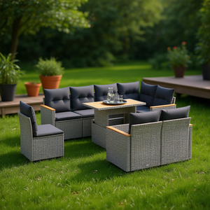 Ensemble de canapés de jardin en rotin PE gris avec pieds réglables, mobilier d'extérieur au design contemporain, coussins en mousse haute densité - Product Image 2