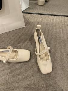 Zapatos de Mujer, Primavera/Otoño 2025, Nuevo Estilo, Punta Cuadrada, Tacón Grueso, Planos con Tiras, Estilo Francés, Zapatos Casuales Profesionales - Product Image 5