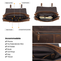 Sac pour ordinateur portable pour hommes d'affaires, sac à bandoulière en cuir véritable pour ordinateur de bureau, sac pour hommes, sac à main, mallette en cuir Crazy Horse
