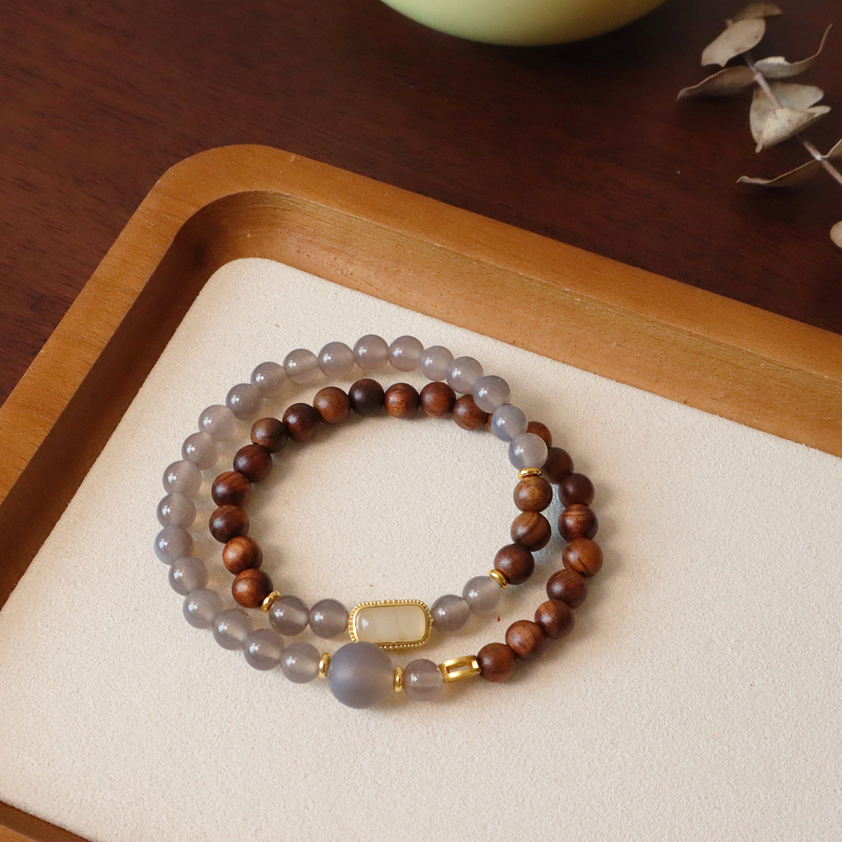 Bracciale Loop in Agata Grigia e Nera