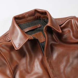 Bomber <span class=keywords><strong>pilote</strong></span> Cheep <span class=keywords><strong>cuir</strong></span> véritable épaissi peau de vache veste hommes décontracté marron épaissi Version courte peau de vache veste vêtements - Product Image 4