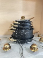 Ensemble de 12 ustensiles de cuisine en granit antiadhésif, revêtement en marbre noir, ensemble de casseroles en acier inoxydable, casserole à soupe, casserole à lait, poêle à frire, casseroles de cuisine