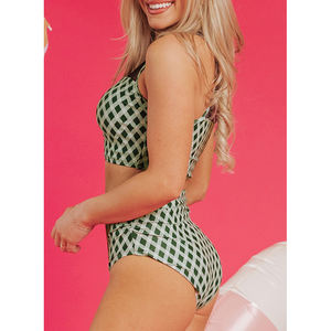 Sevgili-Aşk Toptan Moda Noktalı File Ekose Patchwork Yüksek Bel Bikiniler Kadınlar İçin - Product Image 3