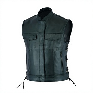 Gilet moto en cuir respirant pour homme, col mandarin, taille ajustable, poches, couleur unie, style urbain, automne-hiver - Product Image 5