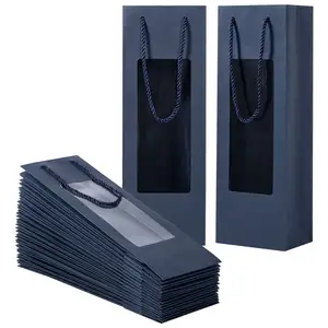 Navy Blue Gift Wine Bags with Window for Christmas New Year Holiday Celebrations