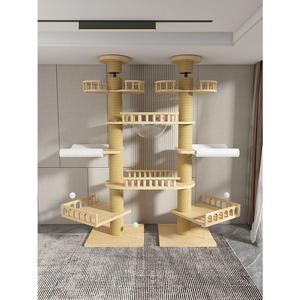 カスタム原宿風キャットツリータワー、穴あけ不要のダブルサイザル麻柱付き、大型多頭飼い用室内クライミングフレーム - Product Image 6