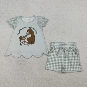 Vêtements en gros pour bébés et jeunes enfants Longlv, ensembles décontractés d'été pour frères et sœurs, imprimés animaux et lettres, en Spandex/Coton - Product Image 2