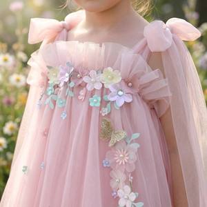Marchio all'ingrosso su misura di qualità rosa Tulle fiori Appliqued ali di farfalla indietro per <span class=keywords><strong>bambini</strong></span> dolci abiti da bambina - Product Image 3