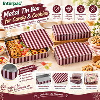 Boîte en métal Interpac pour bonbons, 8x5x2 pouces, en fer blanc, étanche à l'humidité, pour biscuits, emballage alimentaire pour boulangerie et vente au détail