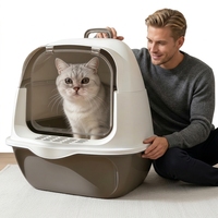 Bac à litière circulaire extra-large en PP pour chat, double entrée, entièrement fermé, anti-éclaboussures, anti-odeurs, pour le nettoyage des animaux