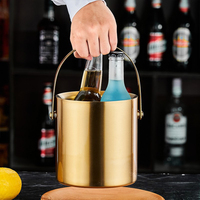 Seau à glace à double paroi en acier inoxydable 304 avec revêtement PVD doré, 3L 4L, isolé sous vide, avec couvercle hermétique pour hôtel et bar
