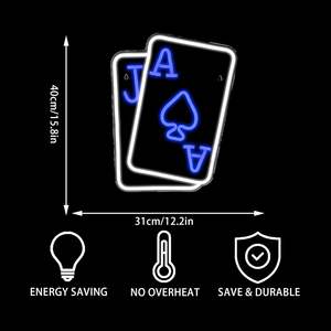 Letreros de Neón Decoración de Pared Póker Adolescentes Luz Led Azul Blanco Usb Publicidad Control Remoto IP65 Impermeable Dormitorio <span class=keywords><strong>Casino</strong></span> Bar <span class=keywords><strong>Hotel</strong></span> - Product Image 3