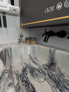 Lavabo Moderno in Marmo a Blocco con Vasca Intagliata <span class=keywords><strong>e</strong></span> Mobiletto, Top Lavabo in Marmo Cold River Snow, Impermeabile <span class=keywords><strong>e</strong></span> Facile da Installare - Product Image 4