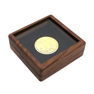 <b>Square</b> Black ACACIA Wood Modern Luxury Challenge Coin Presentation Display Gift Box Commemorative Coin Holder Living Room - Product Image 1