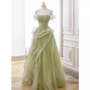 Abito <span class=keywords><strong>da</strong></span> <span class=keywords><strong>Sera</strong></span> Lungo in Cashmere Verde, Stile Principessa, Senza Spalline, Nuovo Modello 2025, per Cerimonie, Banchetti, Esami Artistici, Quinceañera - Product Image 6