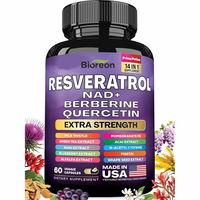 Resvératrol avec NAD+ Berbérine Quercétine Extrait de grenade Complément alimentaire antioxydant à base de plantes Fabriqué aux États-Unis