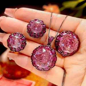 New Style Eco-friendly Copper Black Gold Plated 16-10MM Rose Cut Zircon Necklace <b>Earrings</b> Ring Jewelry <b>Set</b> for Women - Product Image 3