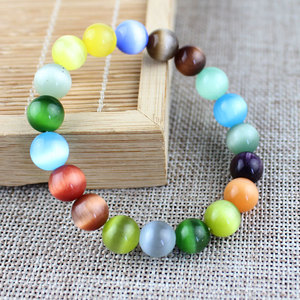 Multicolored Cat's Eye Stone <b>Bracelet</b> 9mm Round Beads Cultural Collectible Jewelry Gift For Men And Women Ethnic Style - Product Image 4