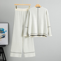 Haut tricoté deux pièces décontracté à la mode pour les femmes en automne ensemble deux pièces pantalons décontractés taille haute