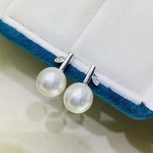 S925 <b>Silver</b> DIY <b>Pearl</b> Accessories Empty Tray Leaf <b>Silver</b> Jewelry <b>Earrings</b> with 8-12mm Round Beads 22230 - Product Image 4