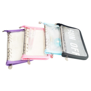 2024 venta al por mayor transparente lindo PVC plástico A6 carpeta cuadrada 6 anillas carpeta espiral 6 agujeros hoja suelta cremallera forrado cuaderno en blanco - Product Image 1