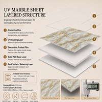 Panneau mural en PVC brillant MORLENX gris clair beige veiné marbre, feuille de marbre UV pour projets d'aménagement intérieur hôtelier