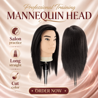 Tête de mannequin homme 100% cheveux humains pour les étudiants en école de coiffure, formation professionnelle en coupe de cheveux
