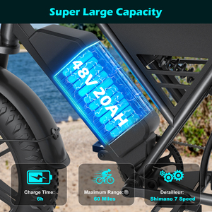 จักรยานไฟฟ้าออลเทอร์เรนขนาดยาง 20 นิ้ว สำหรับผู้ใหญ่ แบตเตอรี่ 48V 20AH ระยะทางไกล เหมาะสำหรับการเดินทาง พร้อมตะแกรงหลัง รุ่น V9-G60 250W - Product Image 2