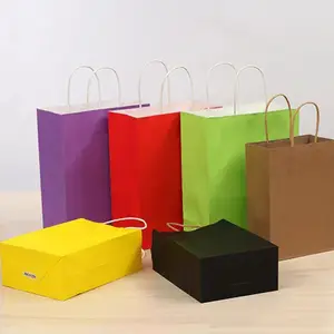 Custom Logo Colorful Recycled Kraft Paper Bag With Handle Paper Kraft Packaging Paper Bag For Bakery Food